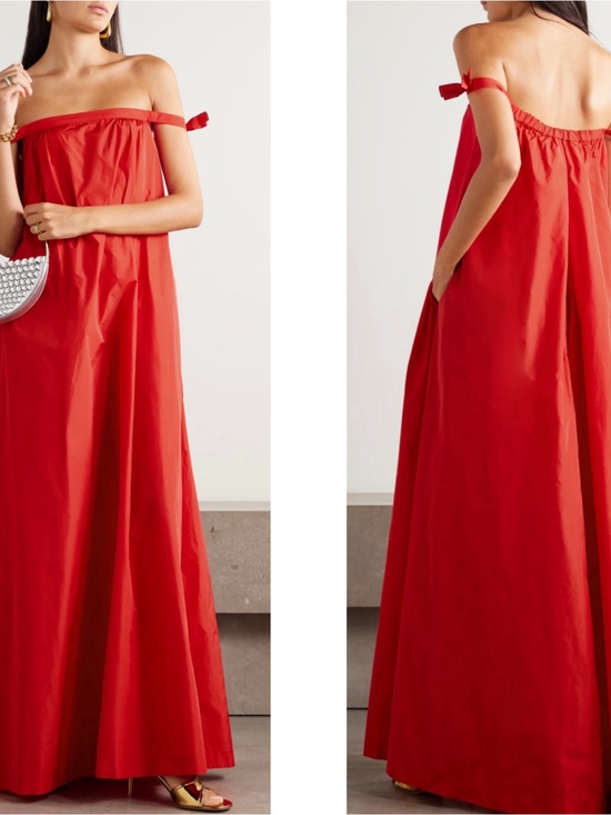 Bernadette Dresses & Skirts - BERNADETTE Brigitte Off the Shoulder Bow Embellished Taffeta Red Maxi Dress Sz 4